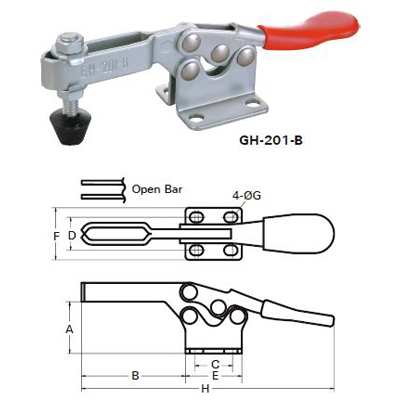Зажим механический с горизонтальной ручкой GH-225-DHB, усилие 227 кг