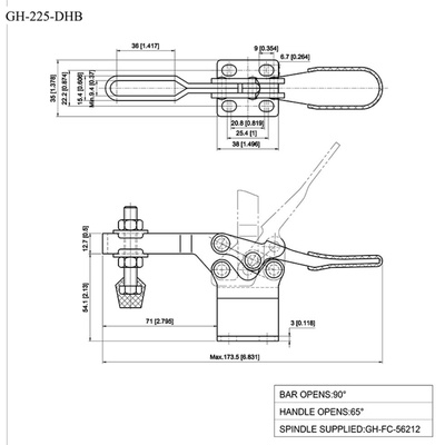 Зажим механический с горизонтальной ручкой GH-225-DHB, усилие 227 кг