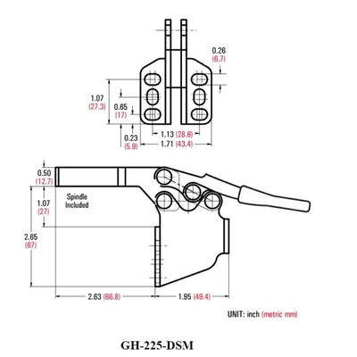 Зажим механический с горизонтальной ручкой GH-225-DSM, усилие 227 кг