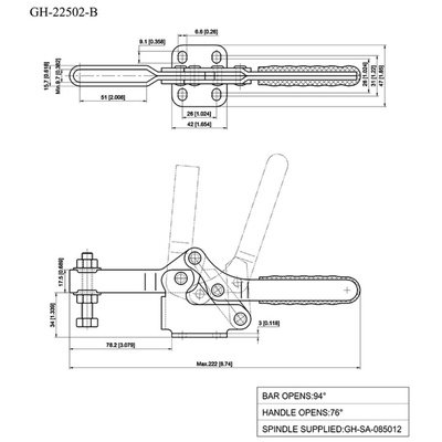 Зажим механический с горизонтальной ручкой GH-22502-B, усилие 250 кг