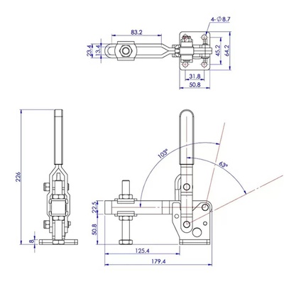 Зажим механический с вертикальной ручкой GH-10247, усилие 450 кг