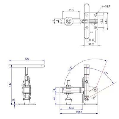 Зажим с вертикальной T-ручкой GH-12285, усилие 340 кг