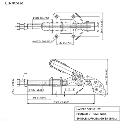 Зажим механический шатунный с прямым ходом GH-302-FM, усилие 136 кг, ход 32 мм