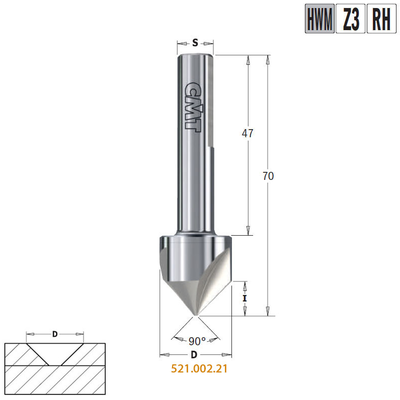 Зенкер для присадочных станков Z3 S=10x47 D=19,5x9x70 RH