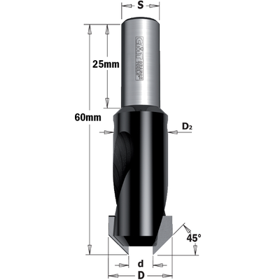 Зенкер специальный 45° HW Z2 S=10X25 D=5/16 LH